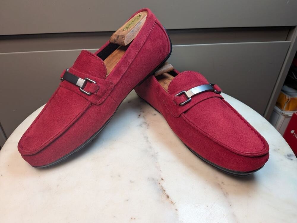 Alfani Mens Red Suede Bit Loafers Memory Foam Slip On Dress Shoes Size 9 M